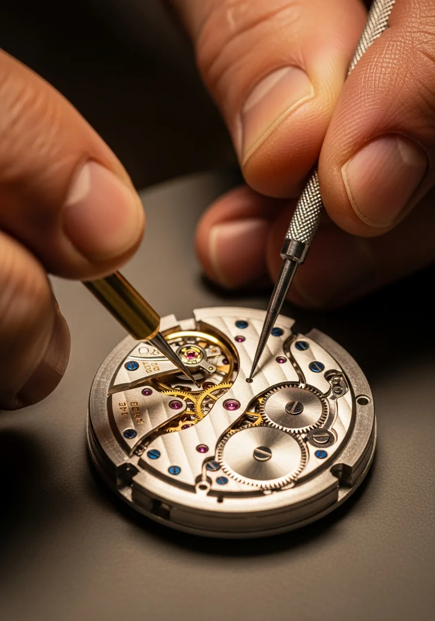 Watchmaker repairing a watch
